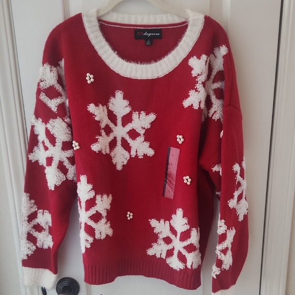 33 Degrees Sweaters - 33 Degrees Red and White‎ Snowflake Women's Sweater, Size Large